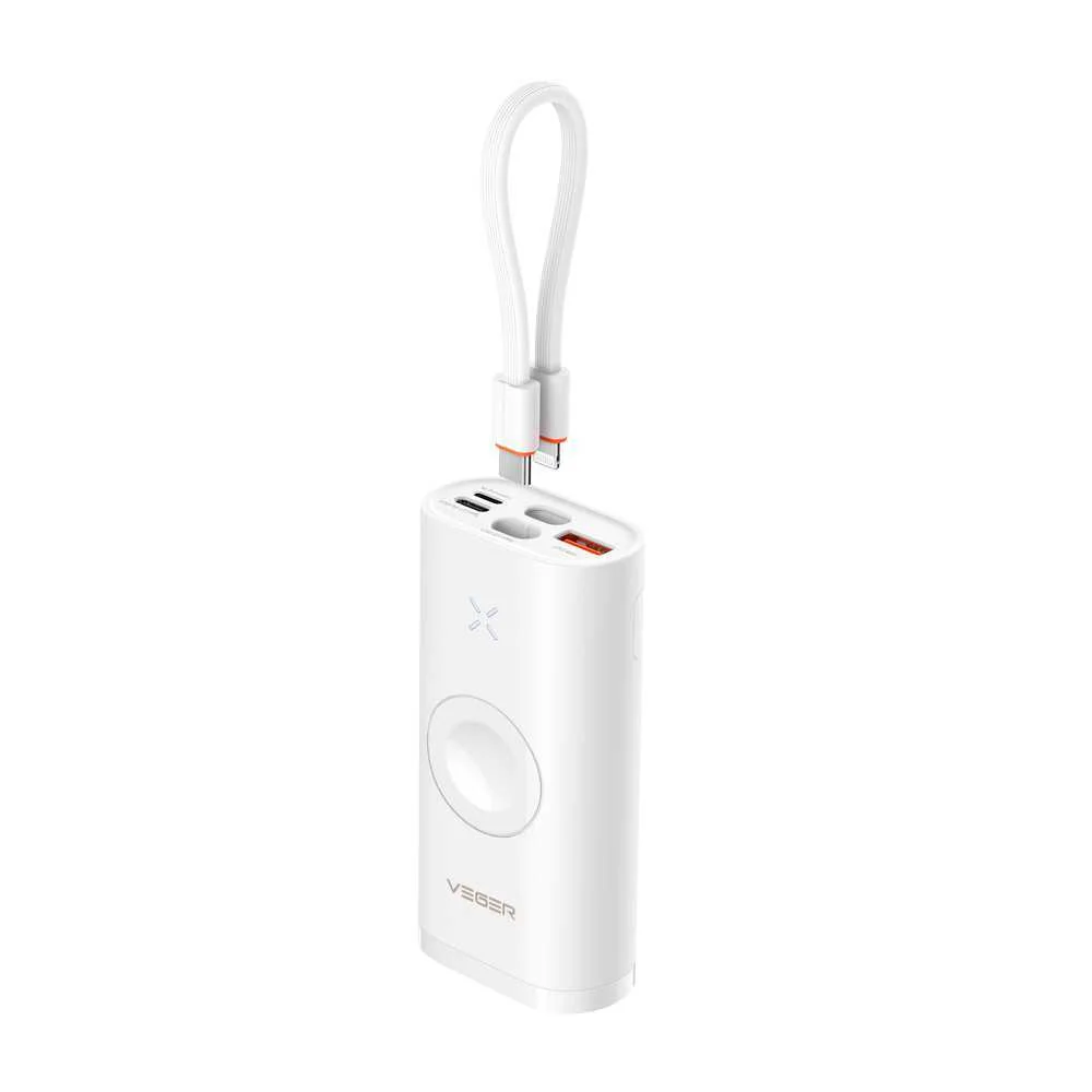 Veger Mini Power Bank com Leds para Carregamento - Capacidade 10000mah - Entradas Usb-C, Lightning -