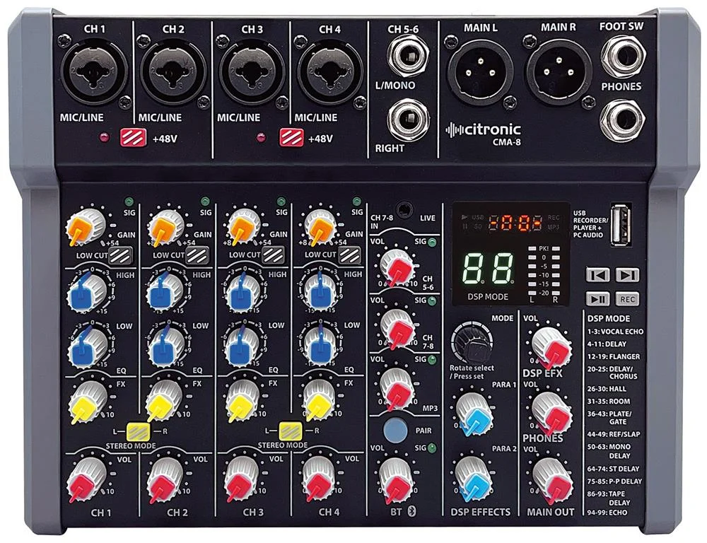 Mesa de Som Compacta Cma-8 com Dsp Fx e Bt/Usb