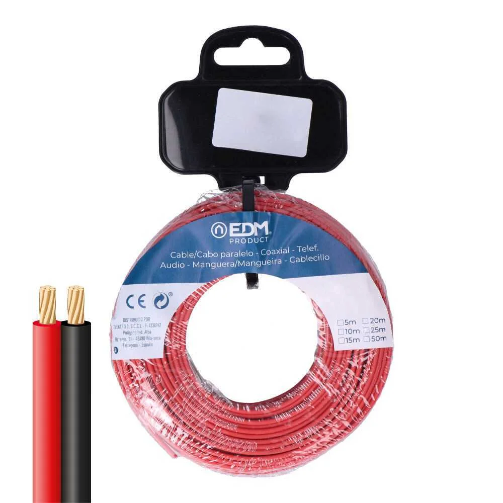Cabo paralelo 2x1mm2 vermelho/preto 25m