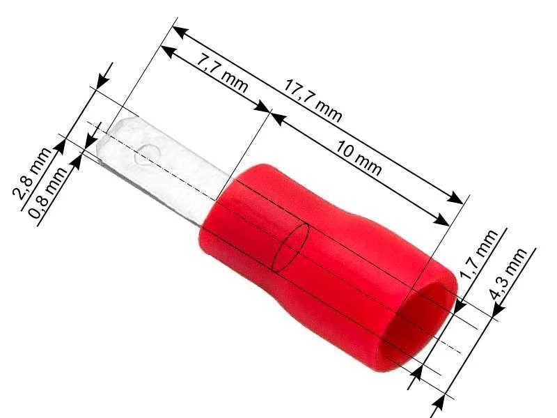 Conector plano com isolamento macho 2,8/0,8 Preto