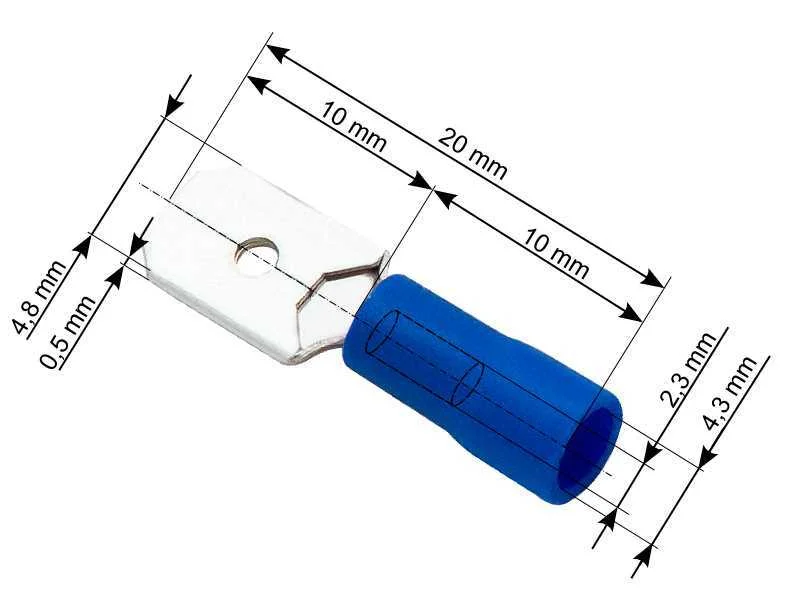Conector plano com isolamento macho 4,8/0,5 azul