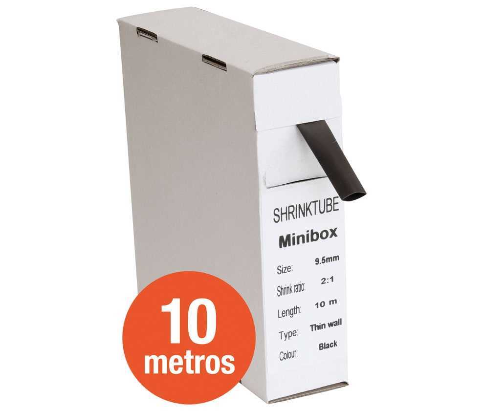 Tubo Termo-Retrátil Preto 9,5mm em Caixa de 10m