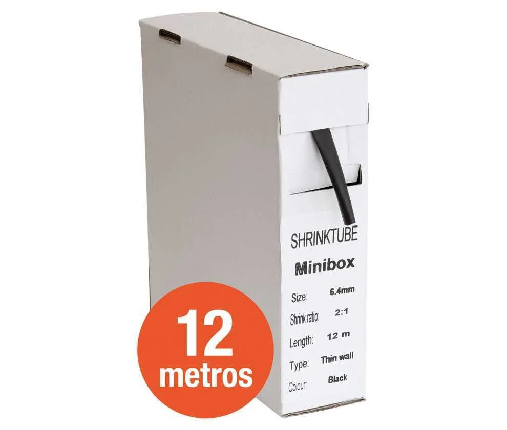 Tubo Termo-Retrátil Preto 6,4mm em Caixa de 12m