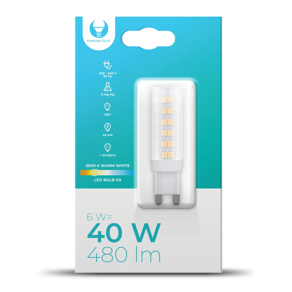L&acirc;mpada Led G9 6w 230v 3000k 480lm Forever Light