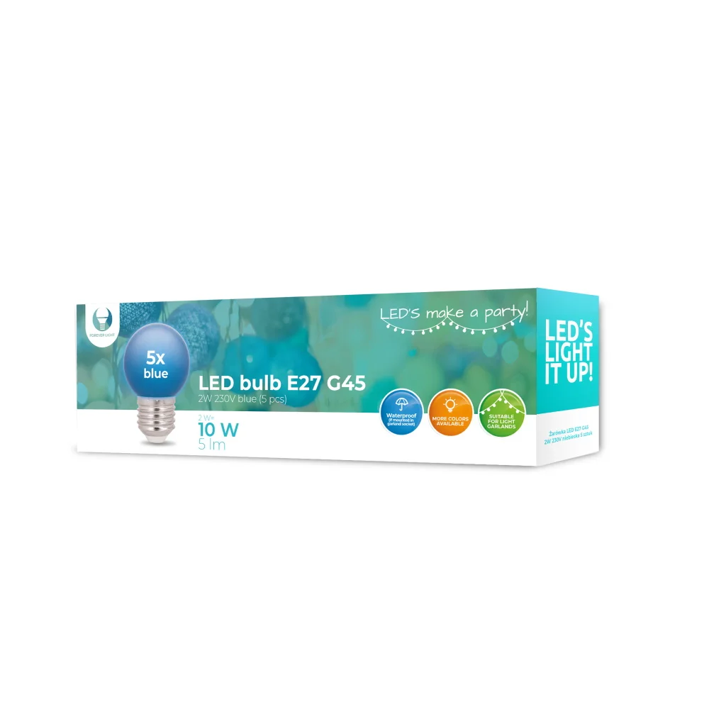 L&acirc;mpada LED E27 G45 2w 230v Azul 5pcs Forever Light