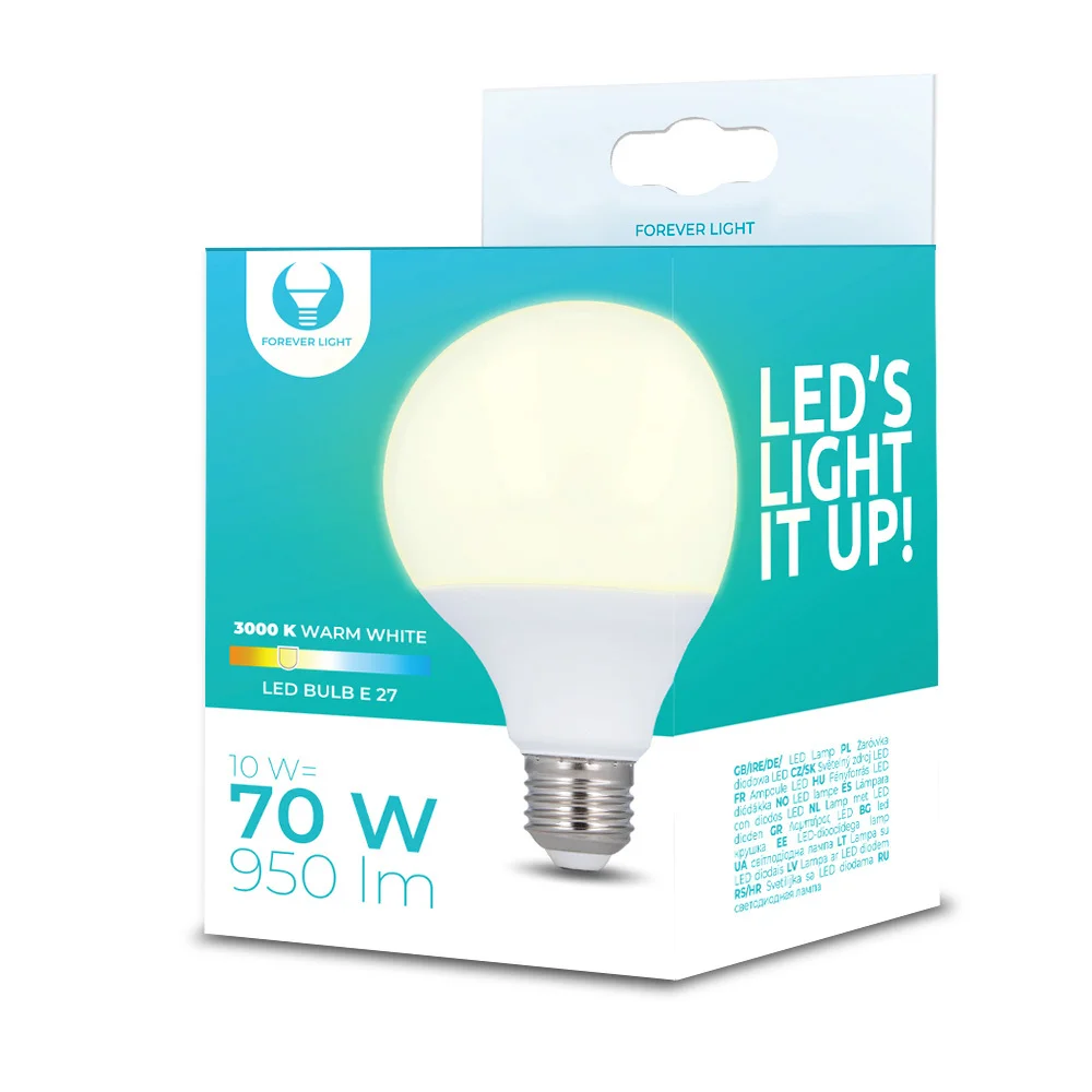 L&acirc;mpada LED E27 G95 10w 230v 3000k 950lm Forever Lig.