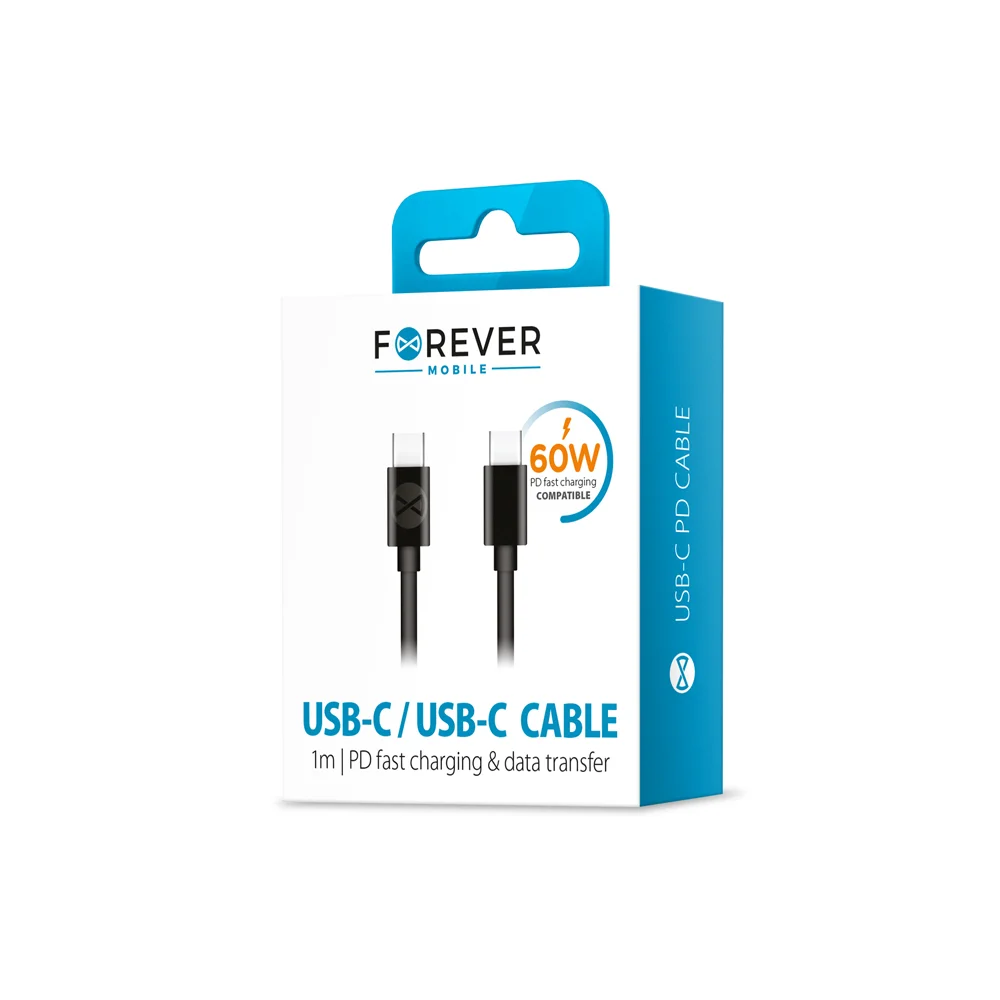 Forever Cable Usb-C - Usb-C 1,0 M 60w Preto