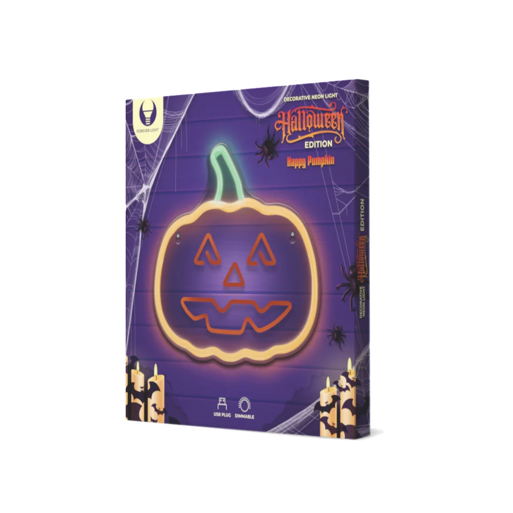 Neon Plexi LED Happy Pumpkin Laranja Verde Fpne10.