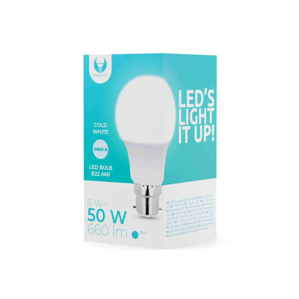 L&acirc;mpada LED B22 A60 6w 230v 6000k 660lm Forever