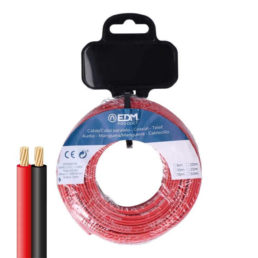 Cabo Paralelo 2x1mm2 Vermelho/Preto 50m.