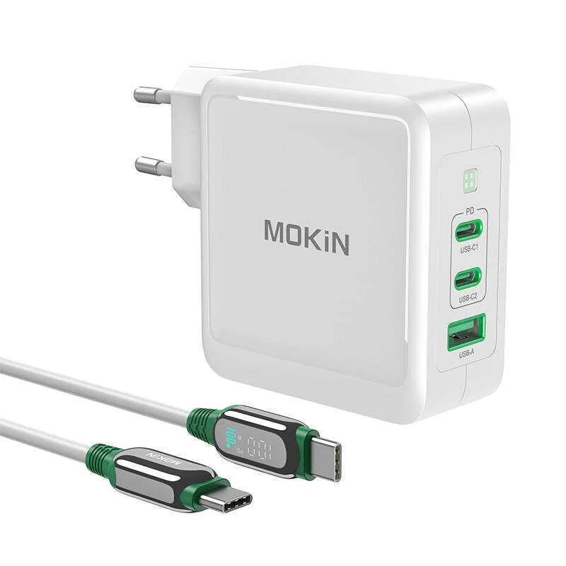 Carregador Mokin Pd140w 2c1a Gan 2xusb-C 1xusb-A .