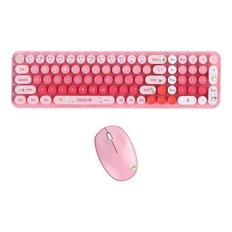 Mofii Teclado + Rato sem fios 2.4g Urso bebé Rosa