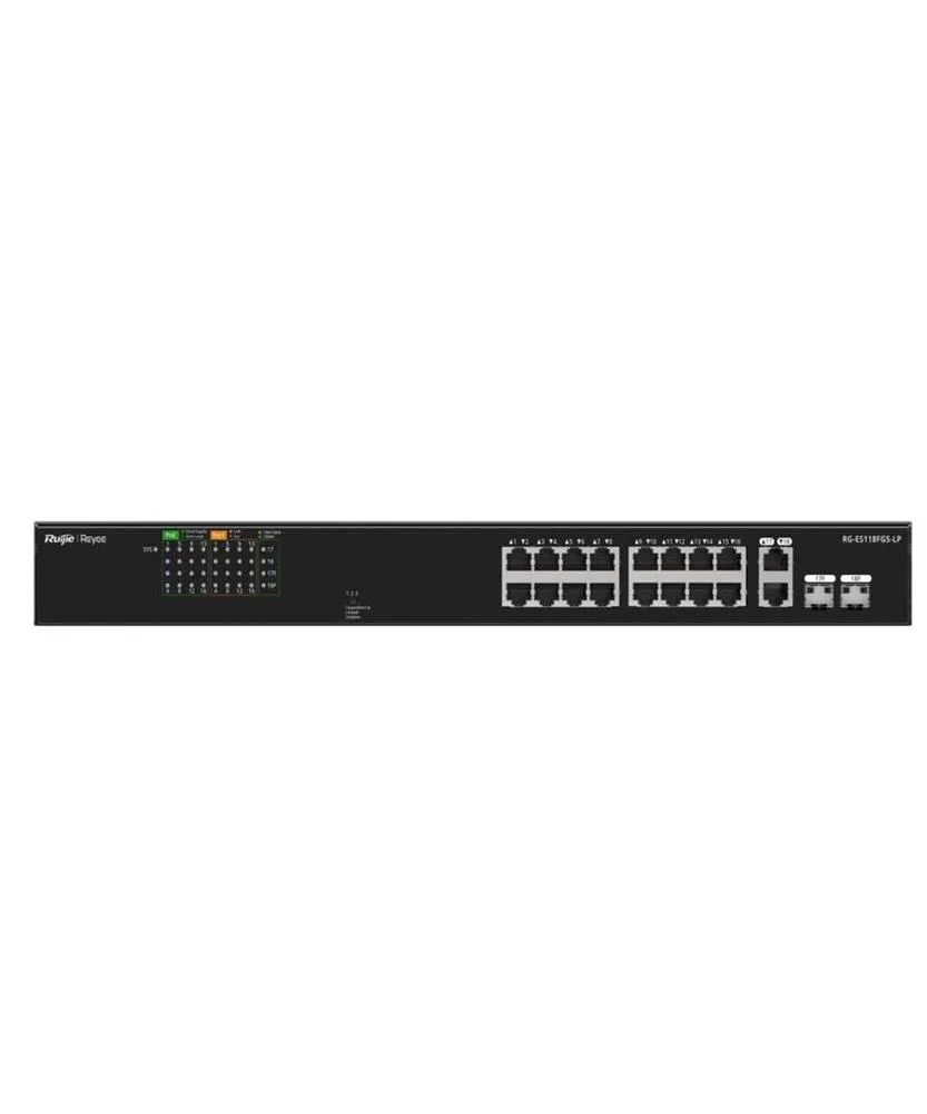 Switch 18 Portas Rj45 2 Uplink Gigabit Rj45 Combo + 16 Downlink 10/100mbps + 2 Sfp Combo - Reyee