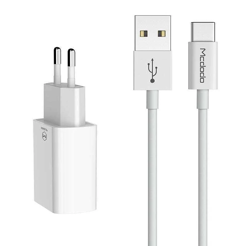 Mcdodo Usb Dual Charger Ch-6721 (Eu) Type-C 1m Travel Set (White)