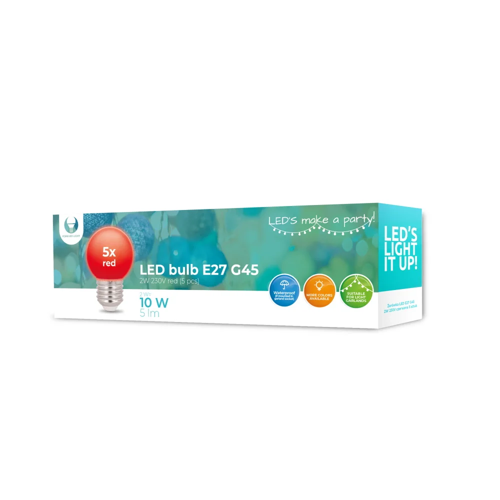 L&acirc;mpada LED E27 G45 2w 230v Vermelho 5pcs Forever Light