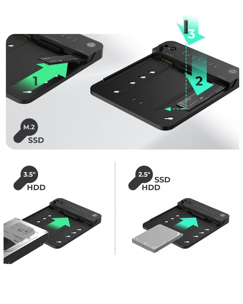 Docking- & Klonstation Icybox 2,5"& 3,5 "M.2 Sata Nvme Usb3.2 Retail