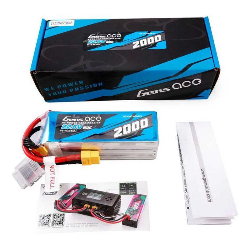 Gens Ace 2000mah 22.8v 60c 6s1p High Voltage Lipo Battery Pack With Xt60 Plug