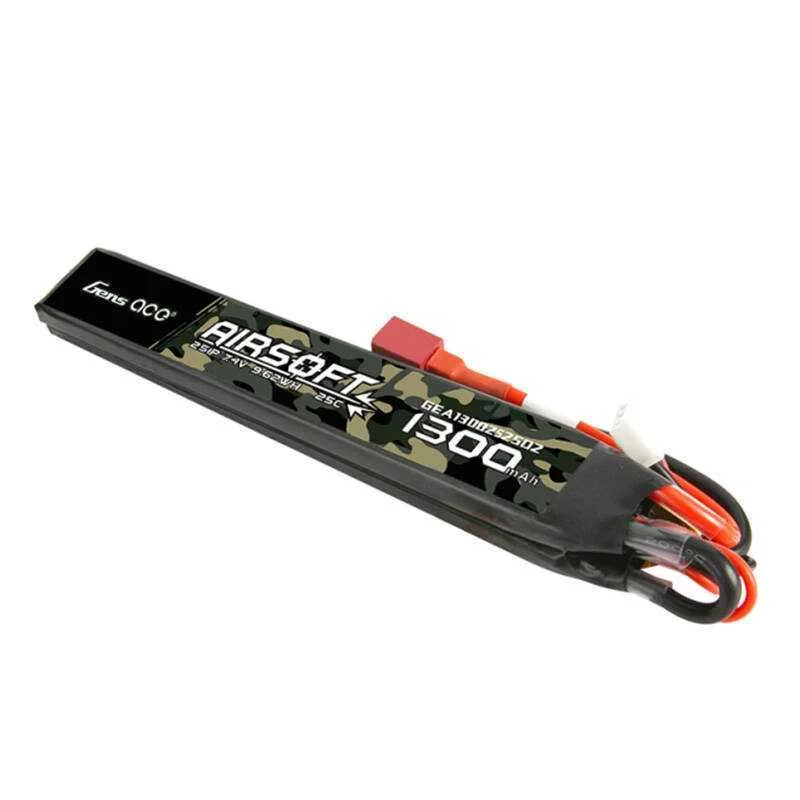 Gens Ace 25c 1300mah 2s1p 7.4v Saddle Airsoft Gun Lipo Battery With T Plug