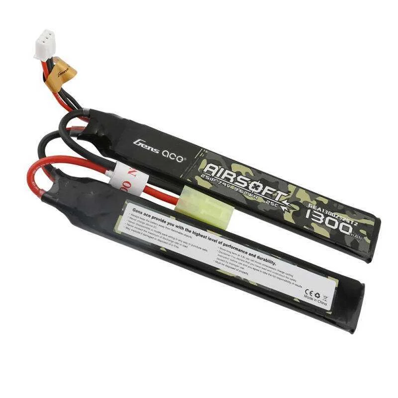 Gens Ace 25c 1300mah 2s1p 7.4v Saddle Airsoft Gun Lipo Battery With Mini Tamiya Plug