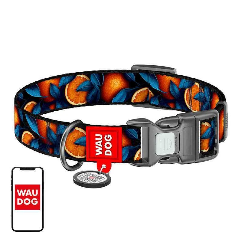 Waudog ''oranges'' Nylon Dog Collar With Qr Code, Size M