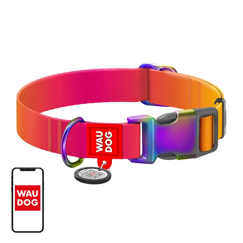Nylon Collar With Qr Code For Waudog Gradient Dog, Orange , Size Xl