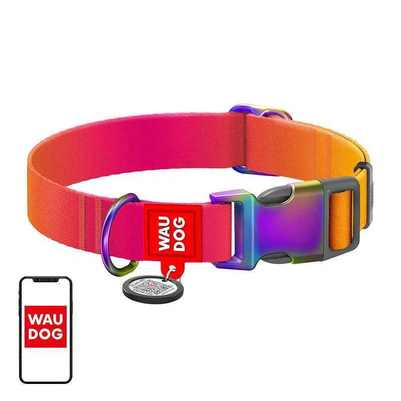 Nylon Collar With Qr Code For Waudog Gradient Dog, Orange , Size Xl