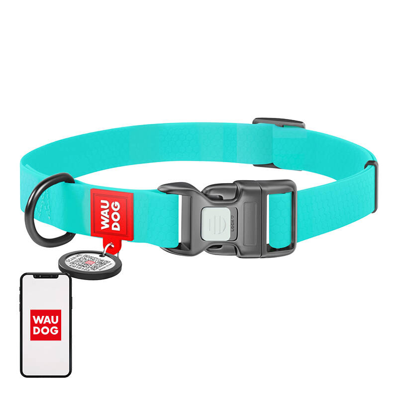 Waterproof Glowing Dog Collar With Qr Passport Waudog 40 Mm Wide, 46-70 Cm Long