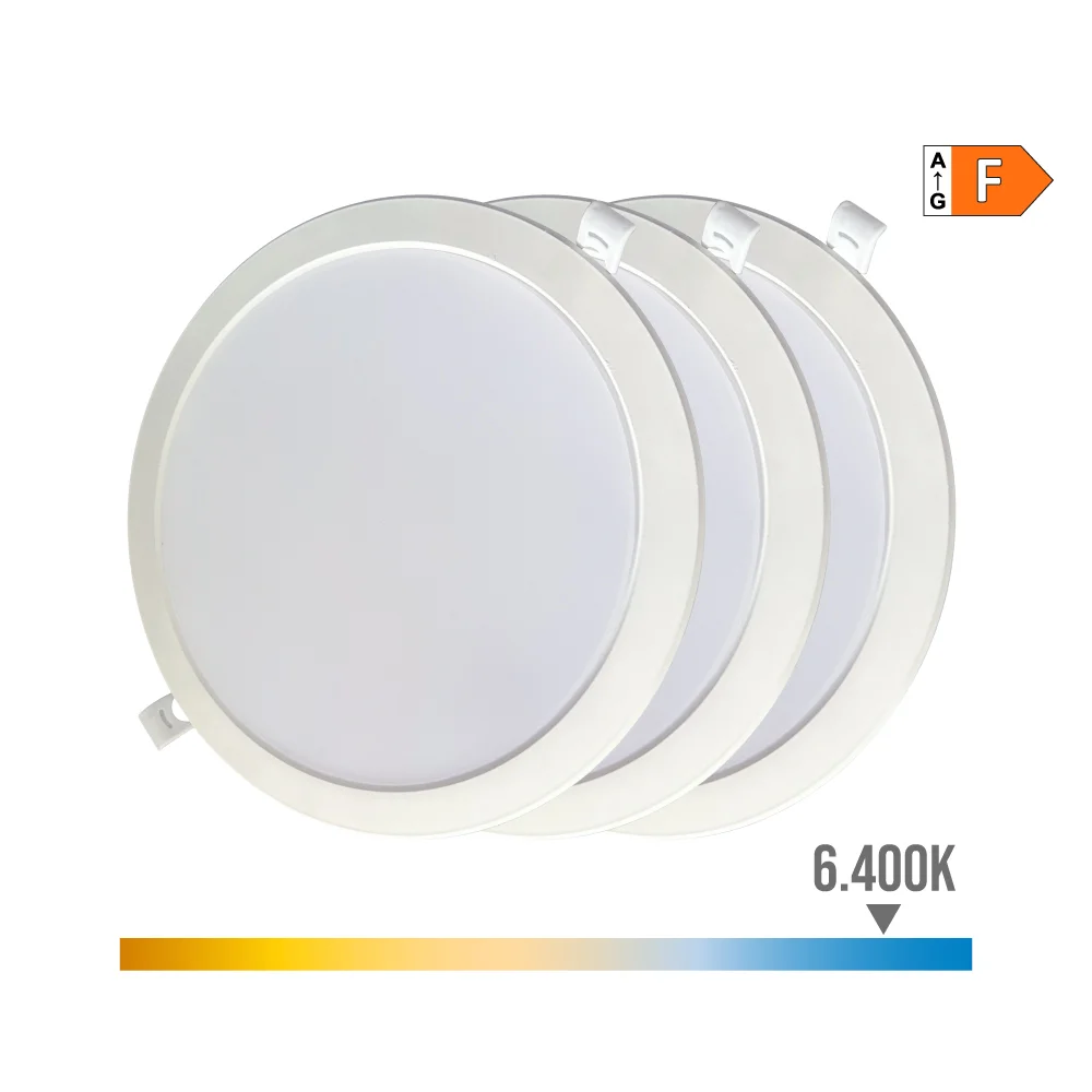 Pack 3 downlights led 18w, luz fria 6400k