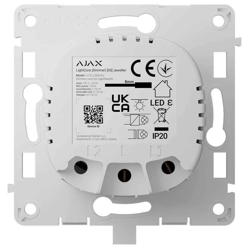 Interruptor de Luz Inteligente Regulável Por Relé - Sem Fios 868 Mhz Jeweller - Alcance de Comunicaç