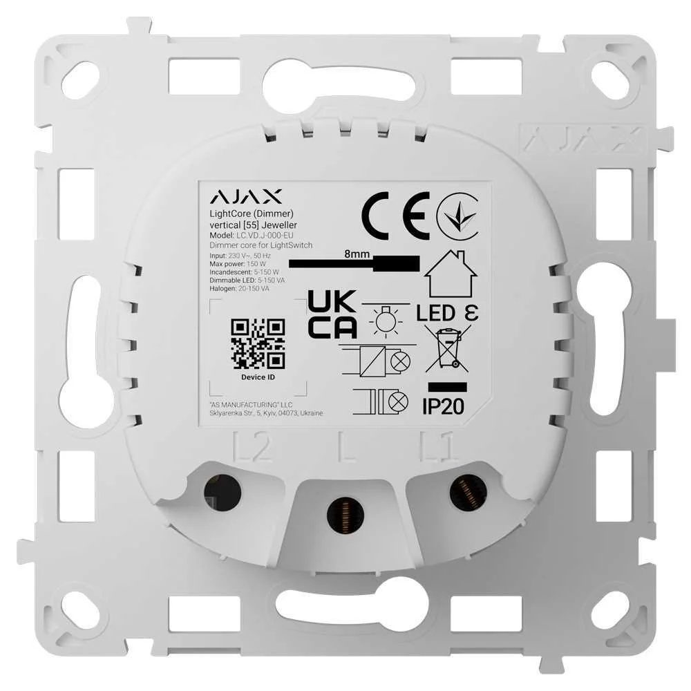 Interruptor de Luz Inteligente Regulável Por Relé - Sem Fios 868 Mhz Jeweller - Alcance de Comunicaç