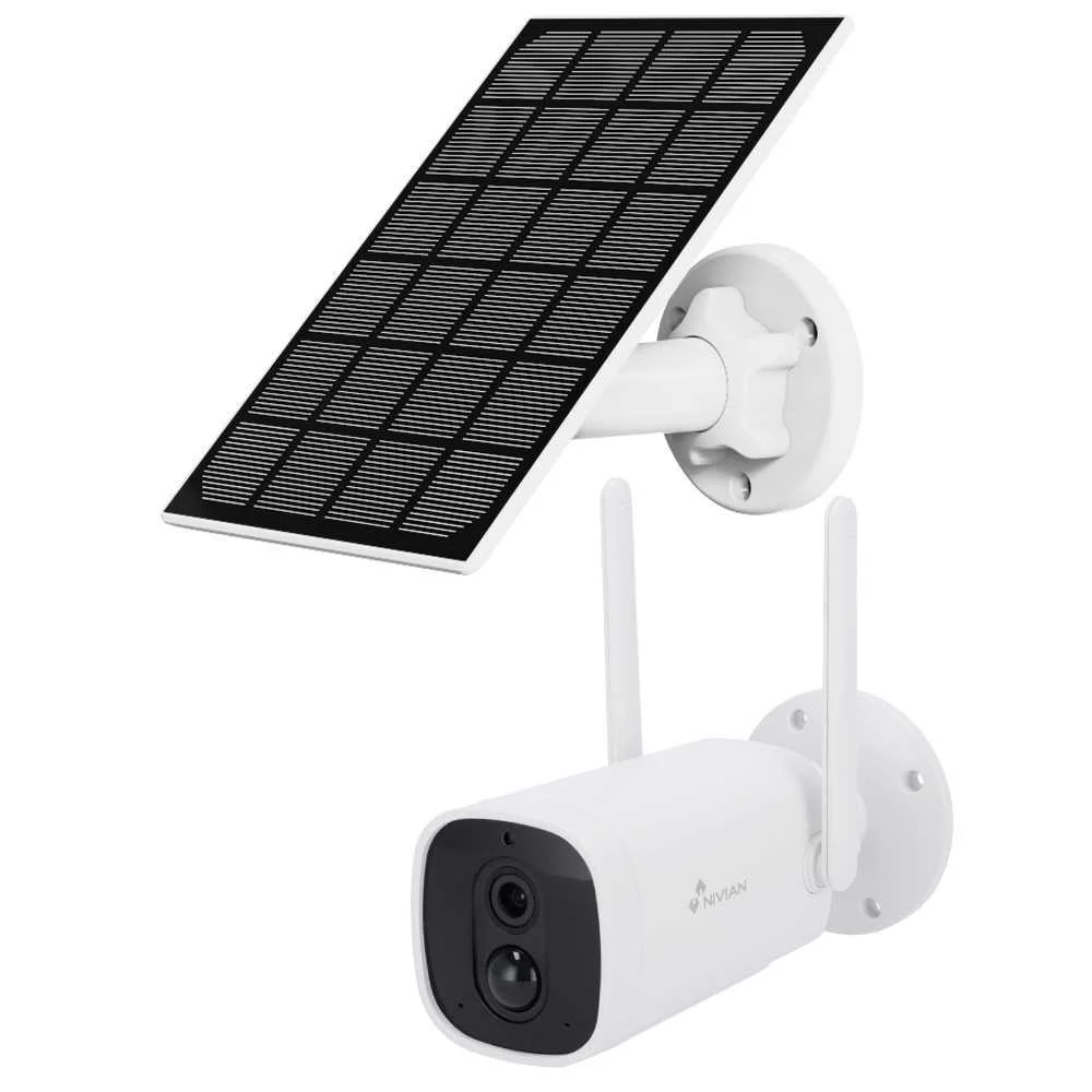 Câmara Smart Nivian 1080p + Painel Solar - Wifi 2.4 Ghz - Adequado para Uso em Exterior - Ir Até 8 M