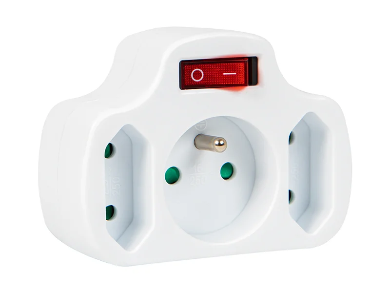 R-12ws Pr Distribuidor de 3 tomadas com interrutor