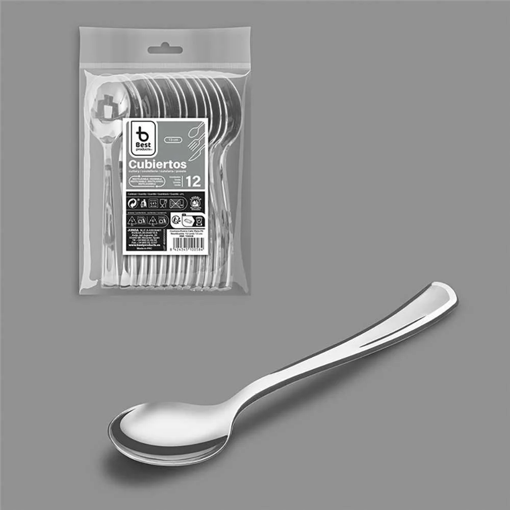 Colher de Sobremesa-Caf&eacute; 13 Cm, Prata, 12 Unidades