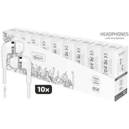Pack 10 Auriculares Intrauditivos Tech One Tec2955/ Con Micrófono/ Jack 3.5/ Blancos