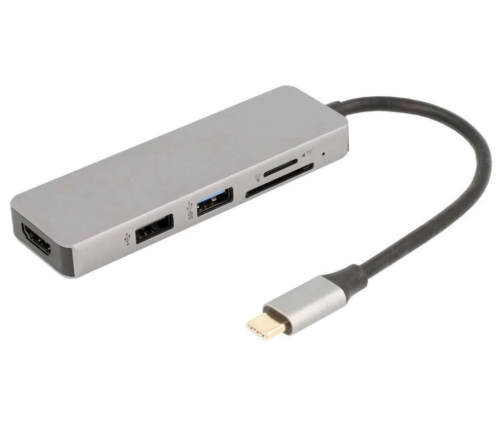Adaptador 5 em 1 Hub Usb-C para Usb, Hdmi e D-Reader.