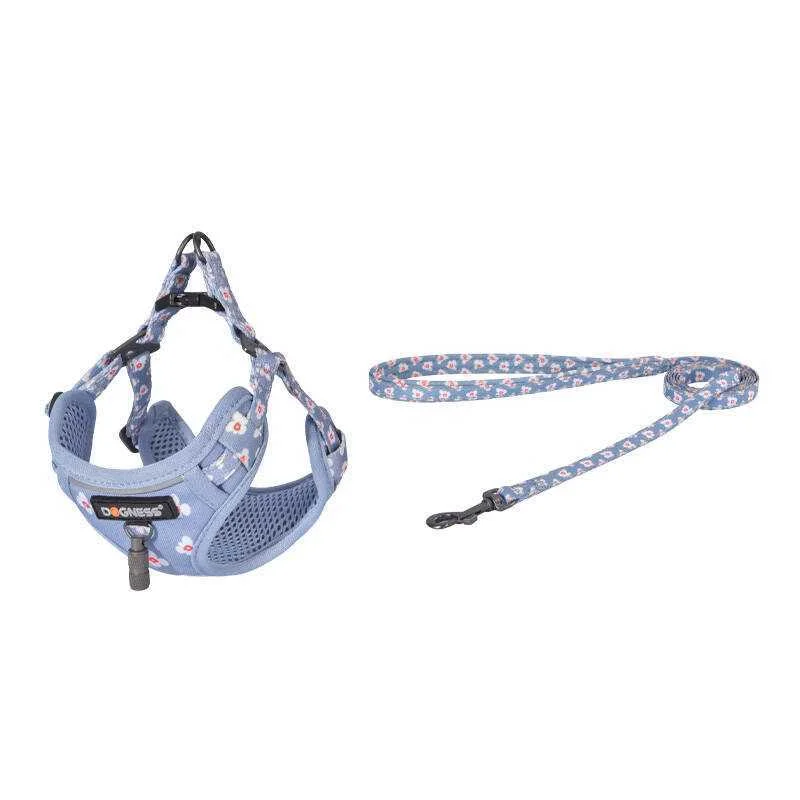 Dog Set Dogness Harness And Leash (Blue Flower)