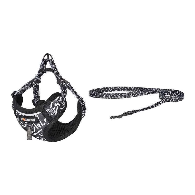 Conjunto de gato Dogness Arnês e trela (preto e b.