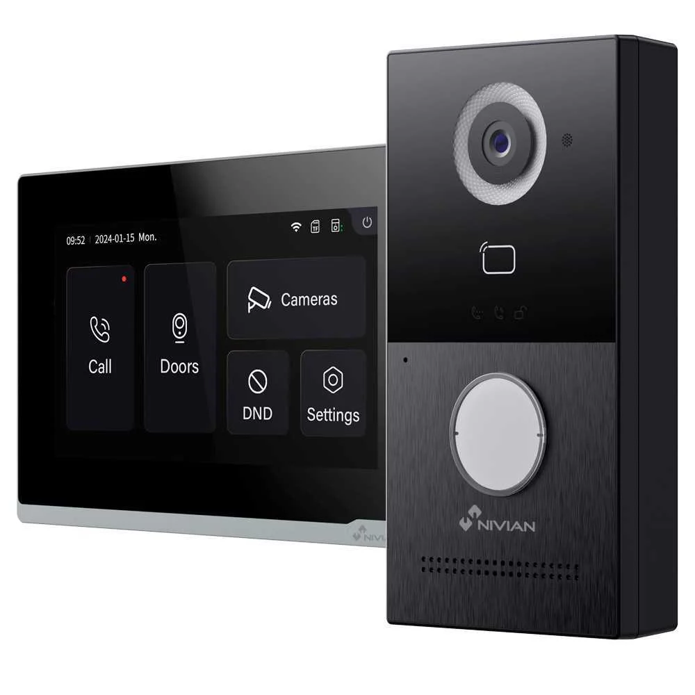 Kit de Videoporteiro Nivian 2 Fios - Painel Exterior 2 Fios + Monitor Wifi - Placa Exterior Ip65 / C