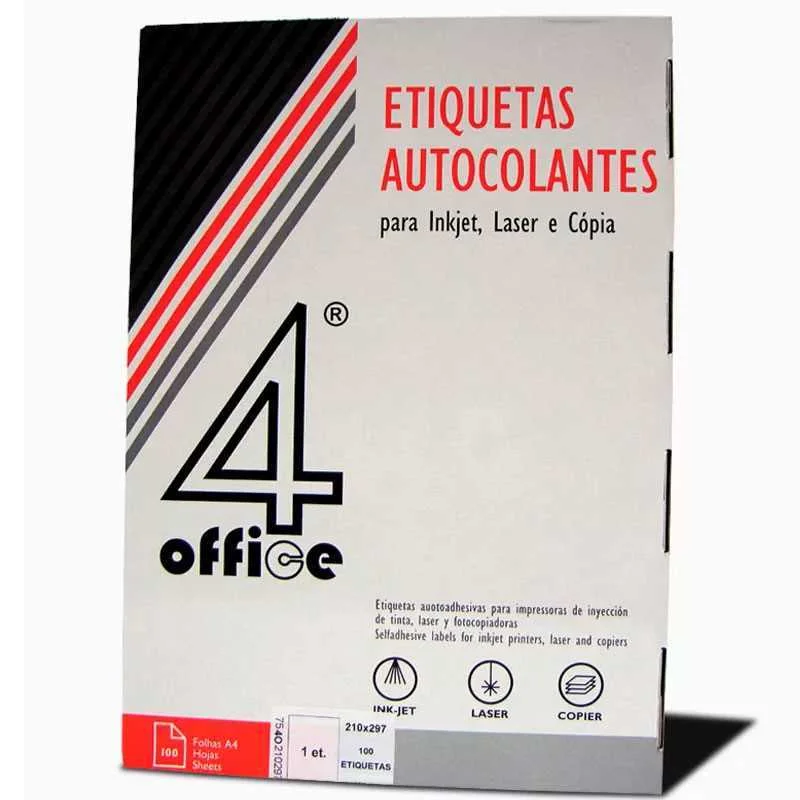 Etiquetas autocolantes 4Office 105x37 - 100 Folhas