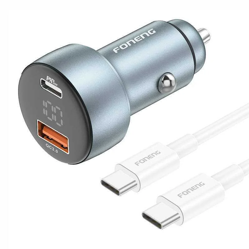 Foneng C18 1xusb-A, 1xusb-C 24a 48w Carregador para Automóvel