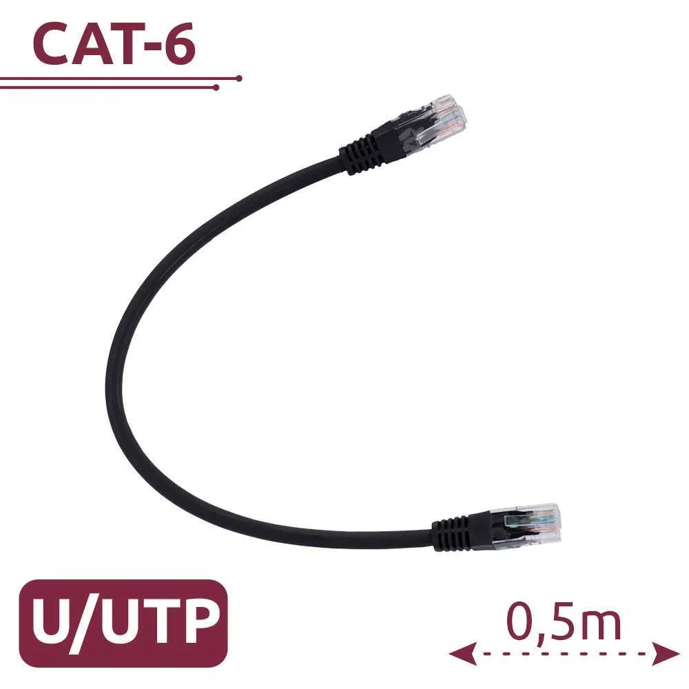 Cabo Utp - Ethernet - Conectores Rj45 - Categoria 6 - 0,5 M - Cor Preto