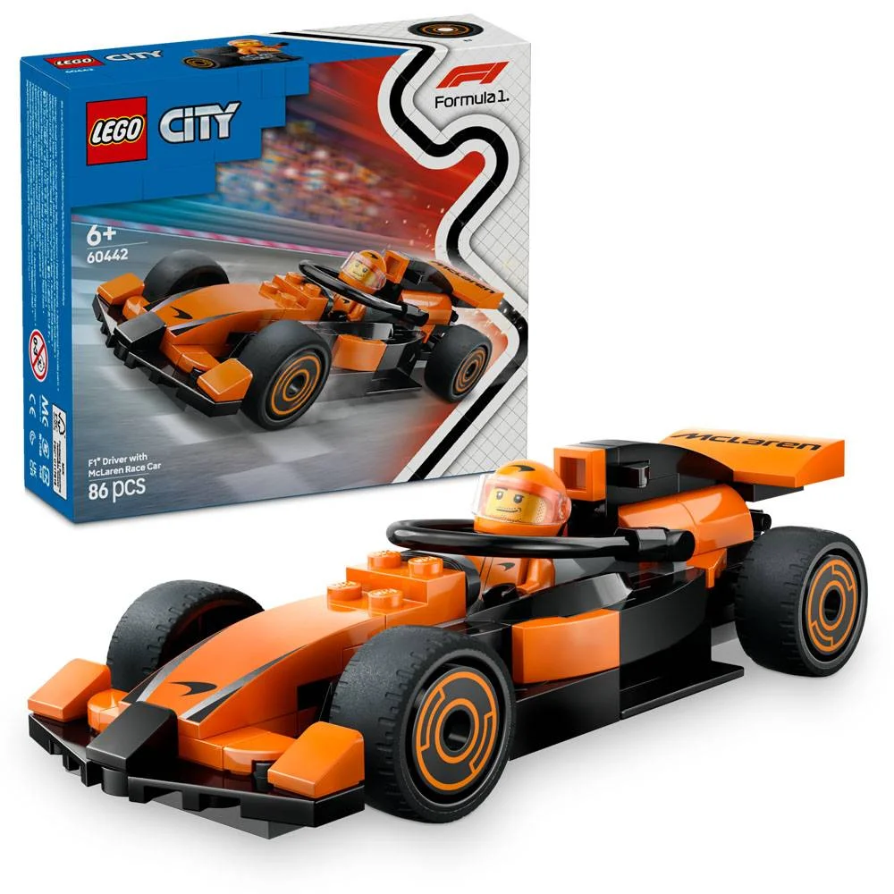 Lego City: Piloto de F1® com Carro de Corrida Mclaren | Idades 6+ | 86 Peças | Item 60442