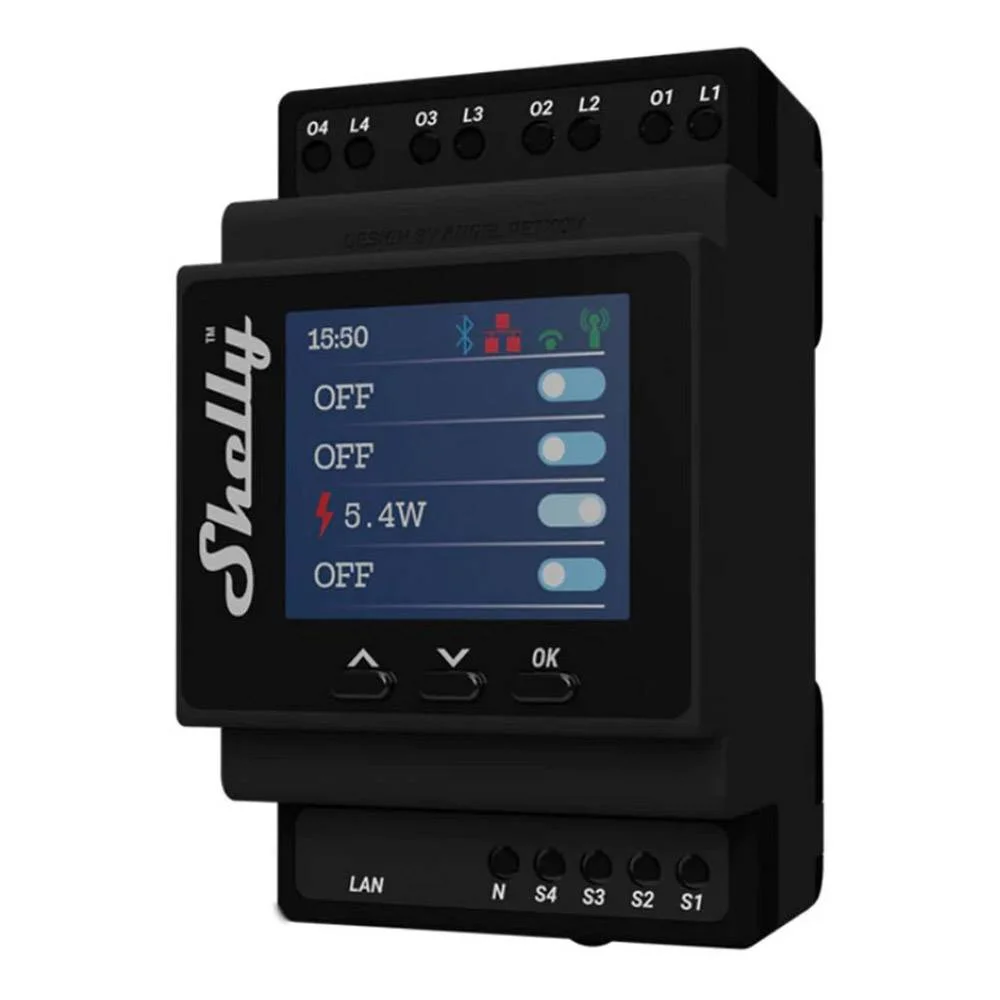 Shelly Pro 4pm Wifi + Ethernet 4-Gang Smart Relay Switch With Power Meter