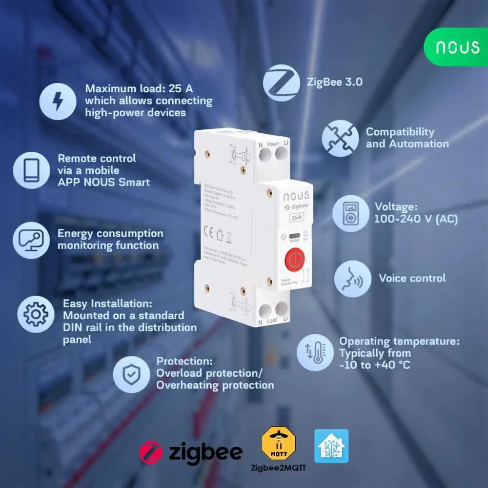Nous D3z - Módulo de relé Zigbee Smart Tuya Din-C.