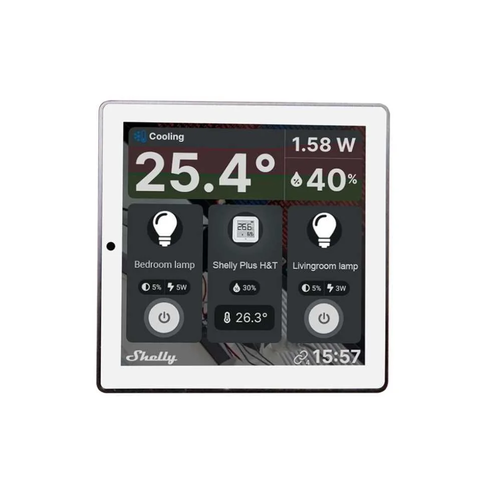 Shelly Wall Display Wi-Fi + Bluetooth Touch Screen Wall Switch And Control Panel (White) + Blu H&T S