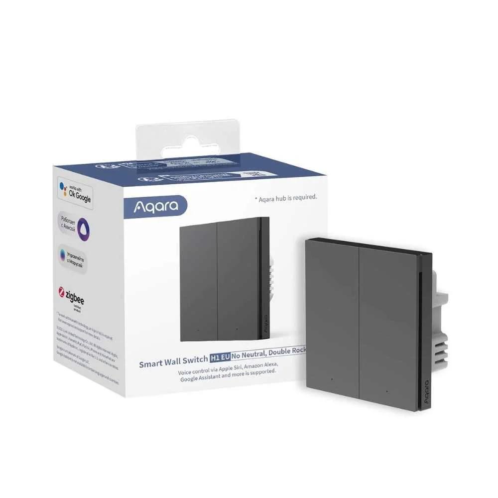 Interruptor de Parede Inteligente Aqara H1 Eu (Sem Neutro, Balancim Duplo), Cinzento