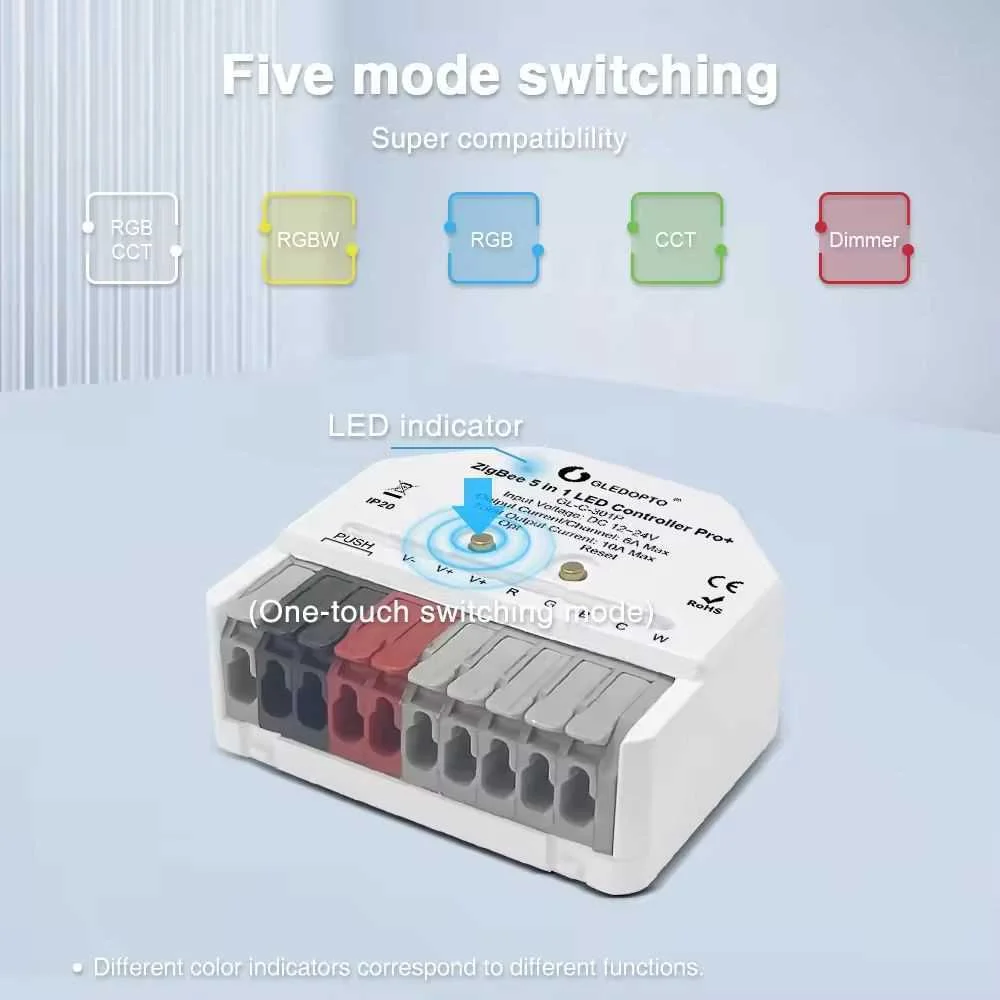 Gledopto Gl-C-301p Zigbee Pro+ (Zigbee 3.0 + Rf 2.4ghz) Ultra Mini Controlador de Fita LED 5 em 1 Rg