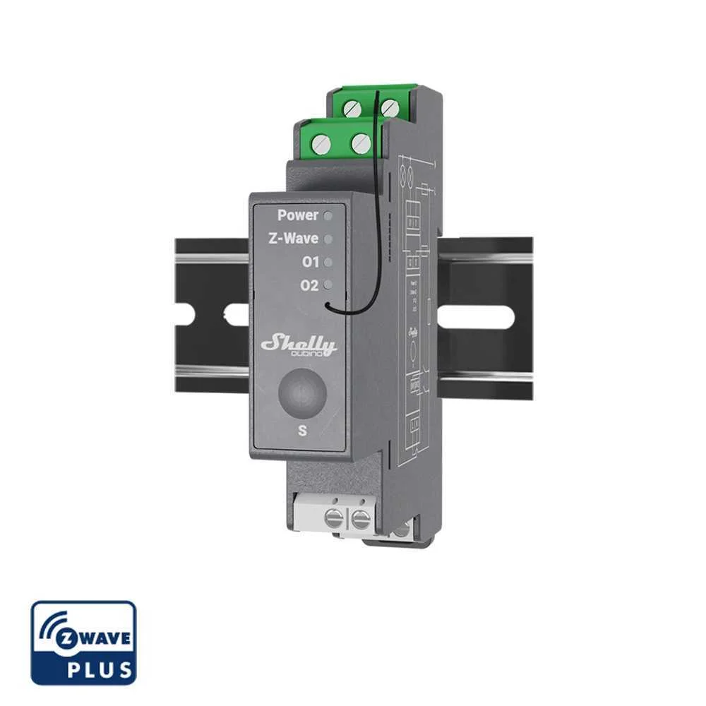 Shelly Qubino Wave Pro 2 Smart Din-Rail Relay With 2-Gang, With Z-Wave Protocol