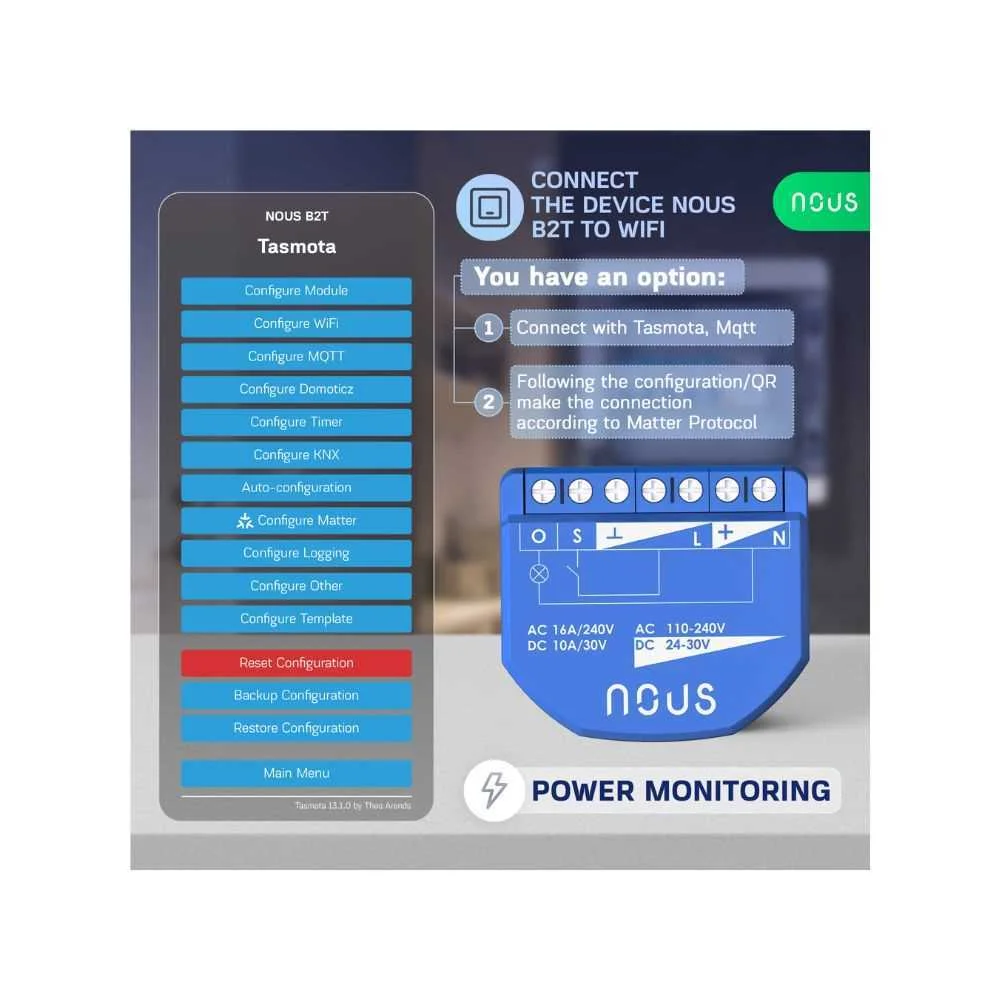 Mini módulo de relé Nous B2t Smart Wi-Fi 1-Gang c.