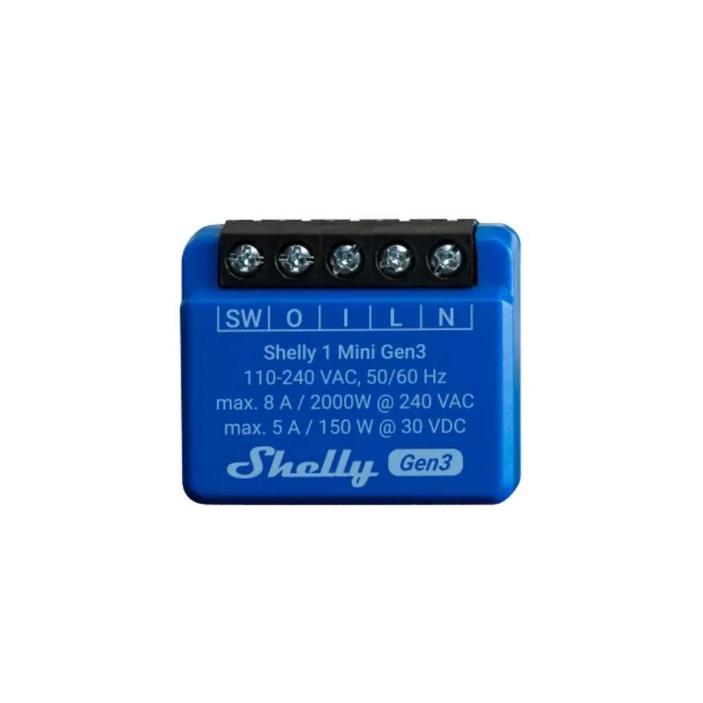 Shelly 1 Mini Gen3, Single Channel Wifi Smart Relay Switch (8a)